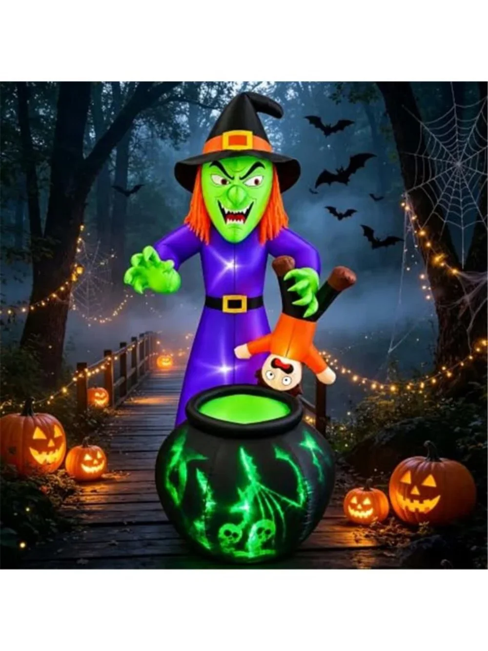 SEASONBLOW 6 FT Halloween Inflatables Witch with Child Outdoor Decorations